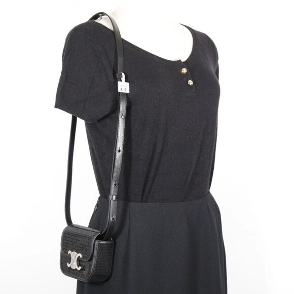 CELINE mini triomphe Shoulder Bag 2-way clutch black leather/Sequin Women - Picture 1 of 9